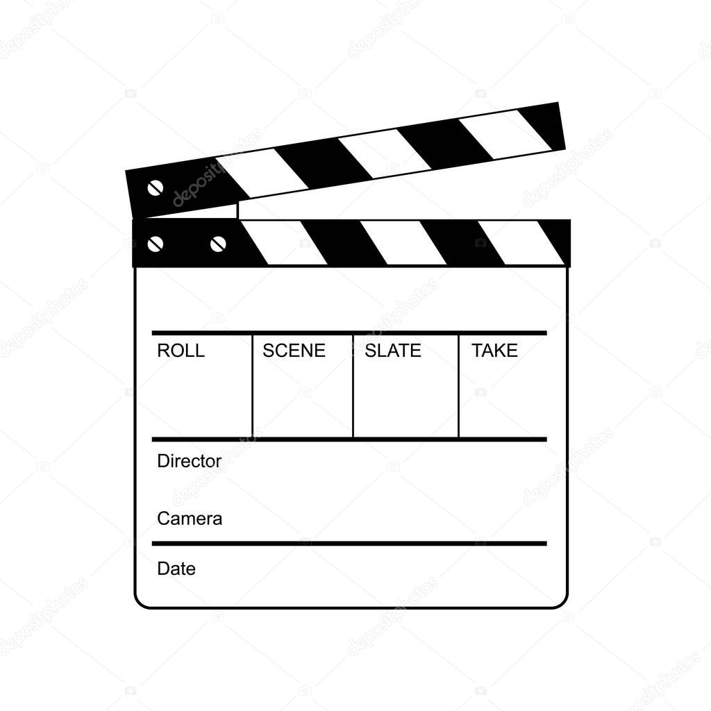 Retro style illustration of a clapperboard, clapper, clapboard or cue card,  a device used in filmmaking and video production to assist in synchronizing of picture and sound done in black and white.