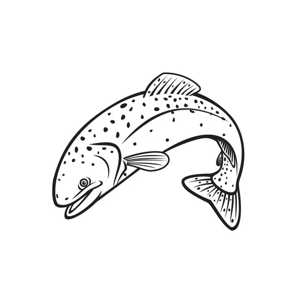 Illustration Retro Schablonenstil Von Stahlkopf Regenbogenforelle Oncorhynchus Mykiss Columbia River — Stockvektor