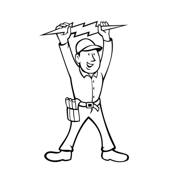 Ilustración Dibujos Animados Blanco Negro Electricista Hombre Línea Trabajador Construcción — Archivo Imágenes Vectoriales