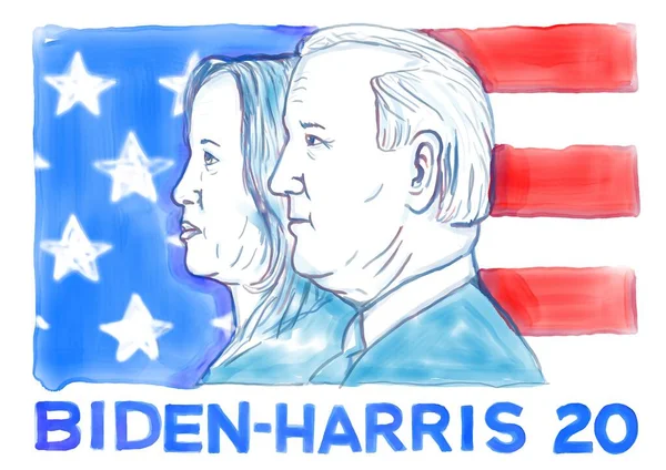 25 Ağustos 2020, AUCKLAND, NEW ZEALAND: ABD başkanı ve başkan yardımcısı adaylarının suluboya resimleriyle 2020 ABD Demokrat Joe Biden ve Kamala Harris.