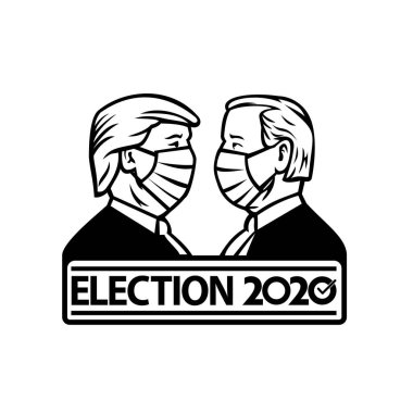 26 Ağustos 2020, AUCKLAND, NEW ZEALAND: 2020 ABD seçimleri için Amerikan başkan adayı, Cumhuriyetçi Donald Trump ve Demokrat Joe Biden 'ın yüz maskesi takmaları siyah-beyaz tarzı.