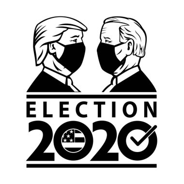 26 Ağustos 2020, AUCKLAND, NEW ZEALAND: 2020 ABD Başkanlık Seçiminin görüntüleri Cumhuriyetçi başkan Donald Trump ve Demokrat Joe Biden 'ın siyah beyaz retro maske taktığını gösteriyor.