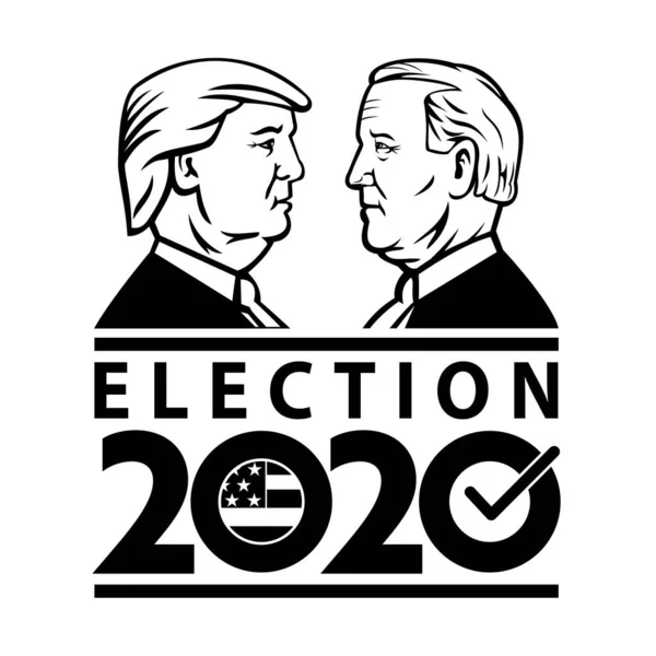 2020年8月26日 Auckland New Zealand 美国总统选举的黑白插图 展示了共和党总统唐纳德 特朗普和民主党总统候选人乔 拜登面对复古风格 — 图库矢量图片