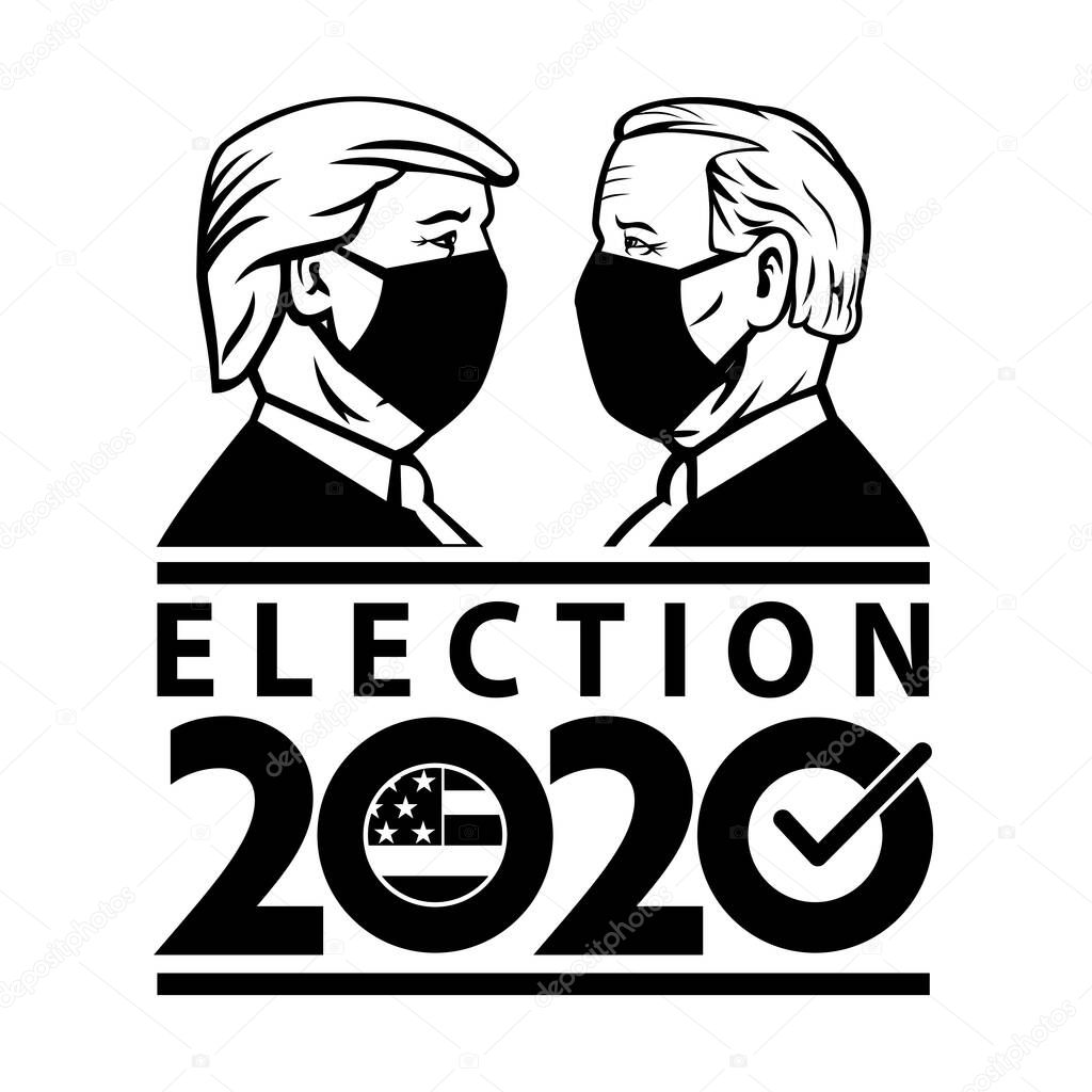 Aug 26, 2020, AUCKLAND, NEW ZEALAND: Illustration of American Presidential Election 2020 showing Republican president Donald Trump and Democrat Joe Biden wearing face mask in black and white retro.