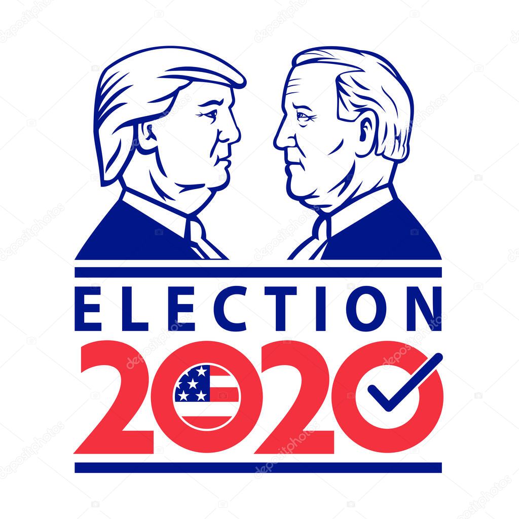 Aug 26, 2020, AUCKLAND, NEW ZEALAND: Illustration of American Presidential Election 2020 showing Republican president Donald Trump and Democrat Joe Biden facing each other side view in retro style.