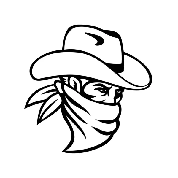 Mascot Illustration Cowboy Bandit Outlaw Highwayman Maverick Robber Wearing Face — Stock Vector