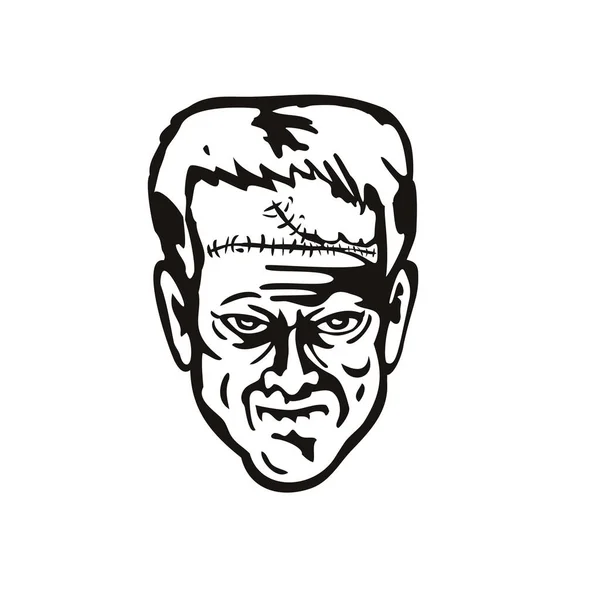 Stencil Illustration Head Doctor Victor Frankenstein Monster View Front Isolated — стоковий вектор