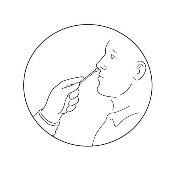 护士手工操作鼻腔 鼻腔或鼻咽拭子检查Covid 19型病原虫感染的线路图 — 图库矢量图片