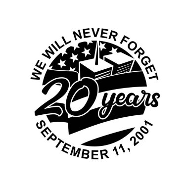 9-11 Vatanseverlik Günü anısına 11 Eylül 2001 tarihli Vatanseverlik Günü anıtında ve Amerikan bayrağında izole edilmiş siyah beyaz arka planda geçirdiğimiz 20 yılı asla unutmayacağız..