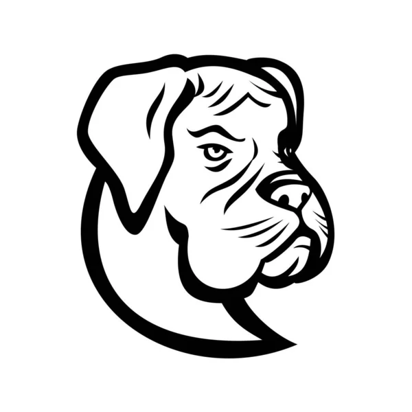 Ασπρόμαυρη Απεικόνιση Μασκότ Του Κεφαλιού Ενός Σκύλου Boxer Γερμανικός Boxer — Διανυσματικό Αρχείο