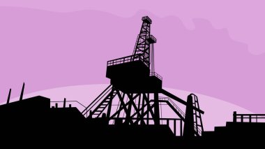 Proje yönetiminde veya federal sanat projesi tarzında yapılan ham petrol rafineri işleme fabrikasının Retro WPA illüstrasyonu.