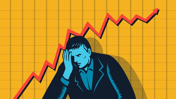 Retro Wpa Illustration Depressed Businessman Upward Sales Graph Background Done — Stock Photo, Image