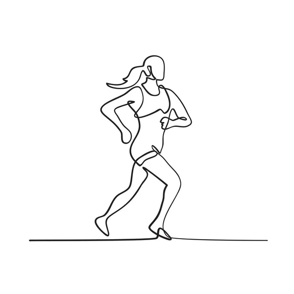 Dibujo Línea Continua Ilustración Corredor Maratón Femenino Corriendo Visto Desde — Vector de stock