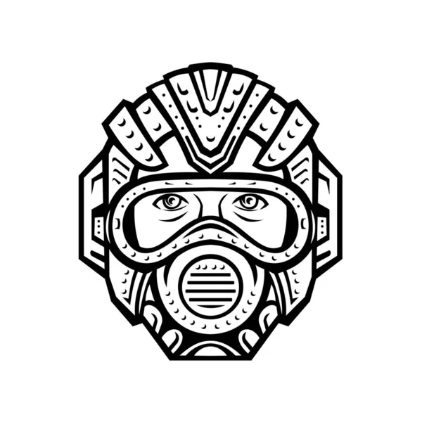 Ilustração Estilo Retrô Humano Vestindo Uma Máscara Facial Futurista Cobertura — Vetor de Stock