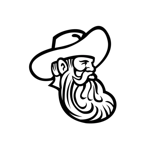 Mascot Black White Illustration Head Cowboy Organic Grain Farmer Full — Stock Vector