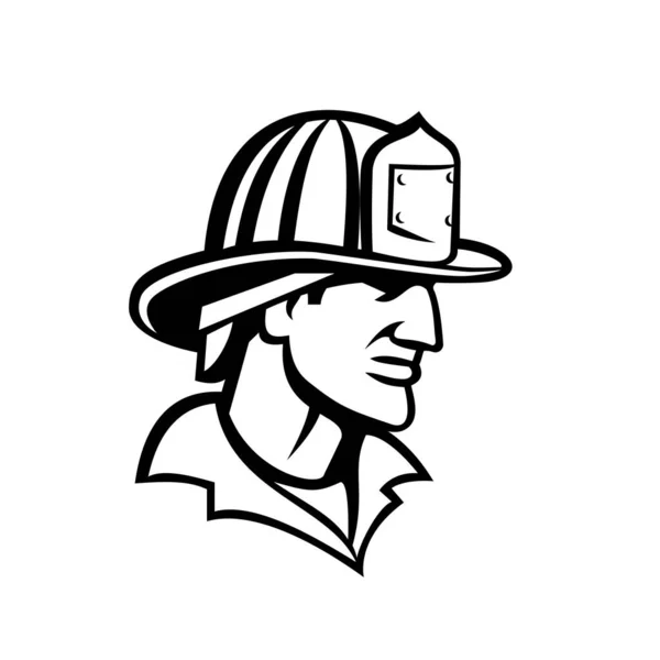 Ασπρόμαυρη Απεικόνιση Μασκότ Του Επικεφαλής Ενός Αμερικανού Πυροσβέστη Πυροσβέστη Ένας — Διανυσματικό Αρχείο