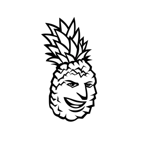 Μασκότ Απεικόνιση Ενός Καρπού Ανανά Ananas Comosus Ένα Τροπικό Φυτό — Διανυσματικό Αρχείο