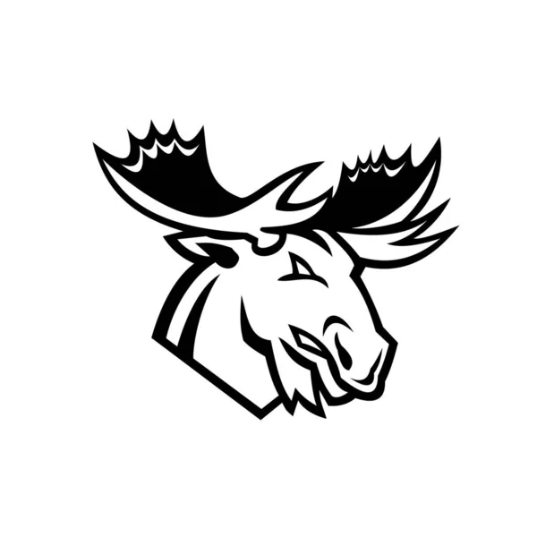 Angry Moose Alce Cercando Lato Mascotte Bianco Nero — Vettoriale Stock