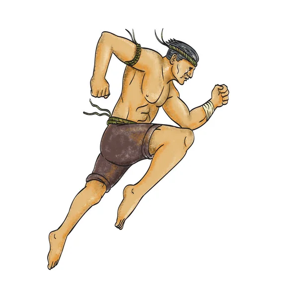 Tätowierung Illustration Eines Muay Thai Oder Thai Boxer Eine Kampfsportart — Stockfoto