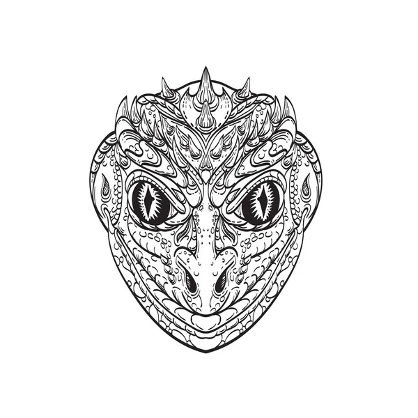 Linha Arte Desenho Ilustração Cabeça Réptil Humanóide Reptiliano Antropomórfico Criatura — Vetor de Stock