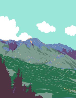 Almanya 'nın Bavyera kenti Obersalzberg yakınlarındaki Kuzey Kireçtaşı Alpleri' ndeki Berchtesgaden Alpleri veya Berchtesgadener Alpleri 'nin WPA poster sanatı proje yönetimi veya sanat deco stilinde yapılmıştır.