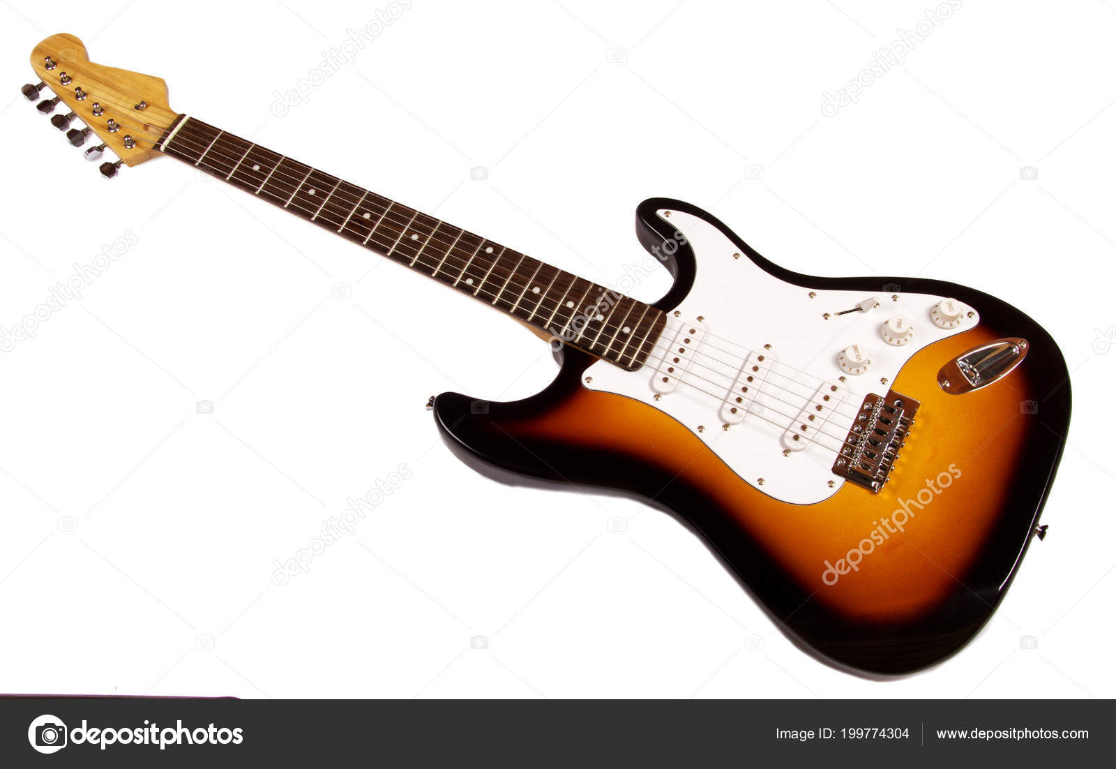 Electric Guitar White Background Horizontal Image Stock Illustration by