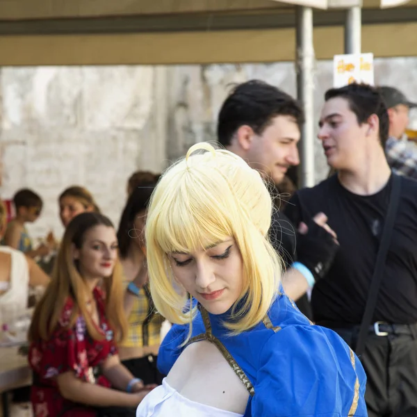 2018, 17 Haziran - Casale Monferrato, İtalya: insanlarda olay Casale çizgi roman ve oyun 2018 Casale kale için maske