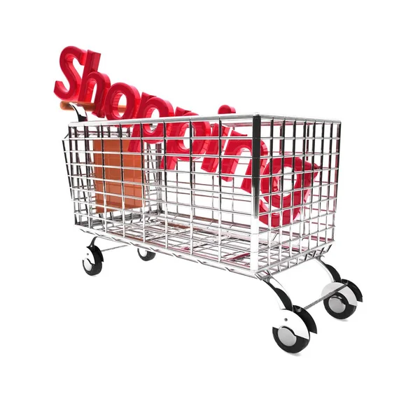 Carrinho de compras com inscrição "shopping" — Fotografia de Stock