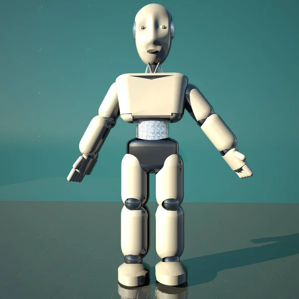 Standing Antropomorphic Robot Green Background Rendering — Stock Photo, Image