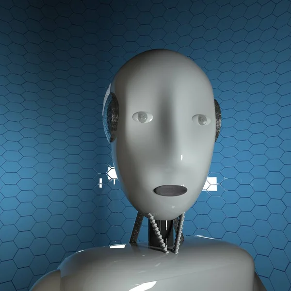 Cabeza Robot Antropomórfico Fondo Azul Representación — Foto de Stock