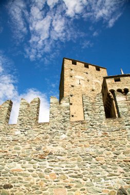 Fenis 16. yüzyıl İtalya şatosu, yakın çekim.