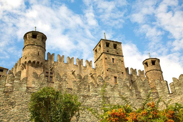 Fenis Talet Slott Italien Närbild — Stockfoto