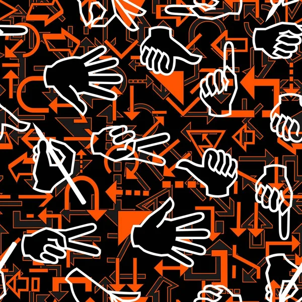 Seamless Pattern Hand Gestures Arrow Signs — Stock Vector