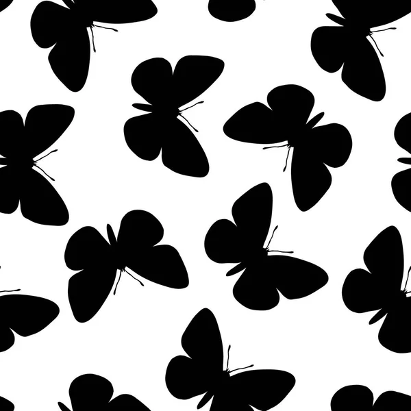 Nahtlose Schmetterling Hintergrund Schwarze Elemente Auf Weiß — Stockvektor