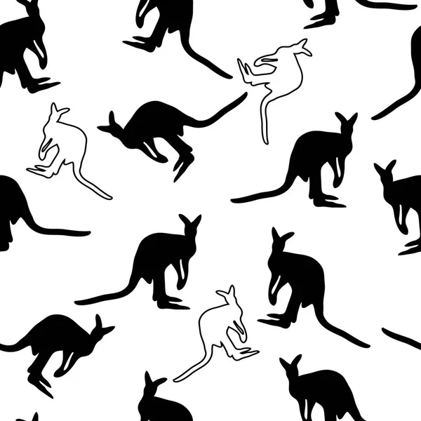 Vecteur Sans Couture Fond Noir Blanc Avec Kangourou — Image vectorielle