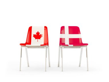 Kanada ve Danimarka bayrakları taşıyan iki sandalye