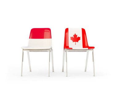 Endonezya ve Kanada bayrakları taşıyan iki sandalye
