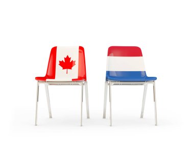 Kanada ve Hollanda bayrakları taşıyan iki sandalye