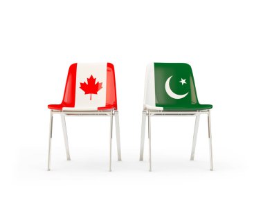 Pakistan ve Kanada bayrakları taşıyan iki sandalye
