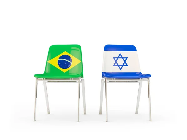 Brezilya ve İsrail bayrakları taşıyan iki sandalye — Stok fotoğraf