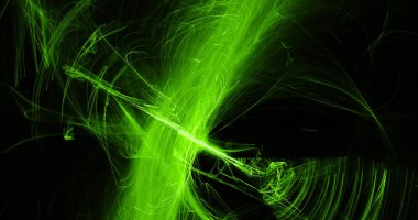 Yeşil çizgiler içinde soyut tasarım parçacıklar koyu arka plan üzerinde eğrileri