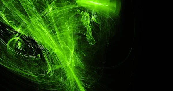 Abstract Design Green Lines Curves Particles Dark Background — Stock Photo, Image