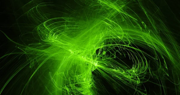 Abstract Ontwerp Groene Lijnen Curven Deeltjes Donkere Achtergrond — Stockfoto