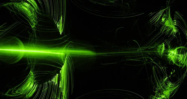 Αφηρημένο Σχέδιο Πράσινες Γραμμές Καμπύλες Σωματίδια Σκούρο Φόντο — Φωτογραφία Αρχείου