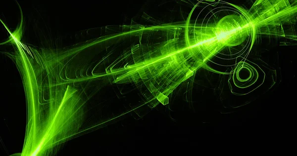 緑の線で抽象的なデザイン カーブ暗い背景上の粒子 — ストック写真