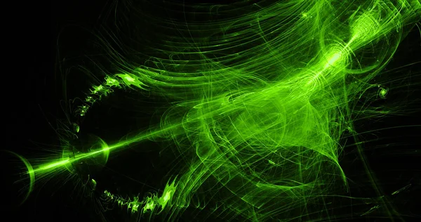 Abstract Ontwerp Groene Lijnen Curven Deeltjes Donkere Achtergrond — Stockfoto