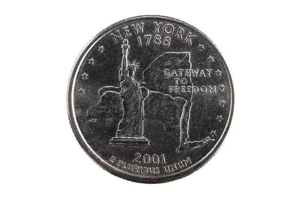 United States Quarter New York State Tail Side White Background — Stock Photo, Image