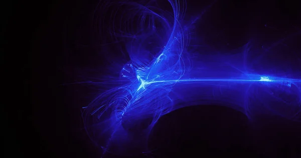 青い線で抽象的なデザイン カーブ暗い背景上の粒子 — ストック写真