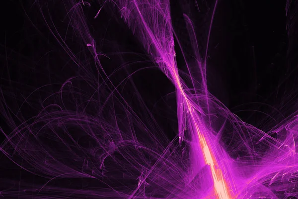紫の線で抽象的なデザイン カーブ暗い背景がある粒子 — ストック写真