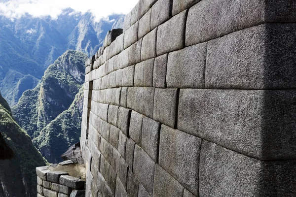 Stone Wall Detalj Machu Picchu Peru Sydamerika Inka Ruinerna Arkitektur — Stockfoto